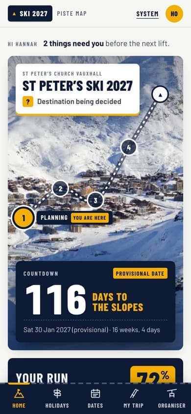 Piste Map participant home on a phone